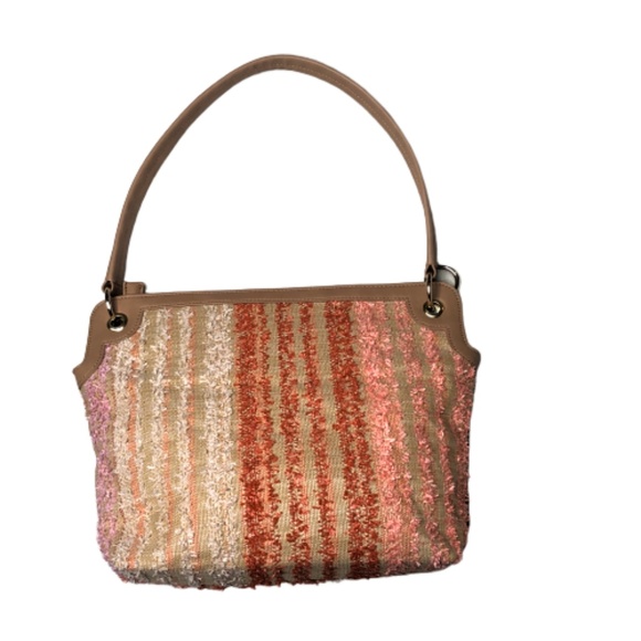 Juniper + Lime Striped Coral Peach Cream Handbag - Picture 3 of 8